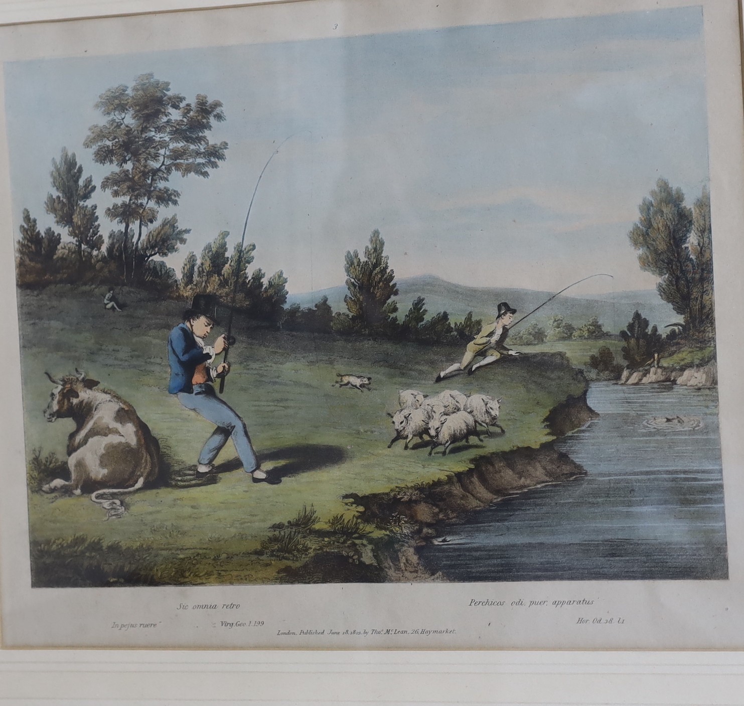 Thomas McLean Publ., a set of six colour prints, Angling cartoons, 24 x 29cm